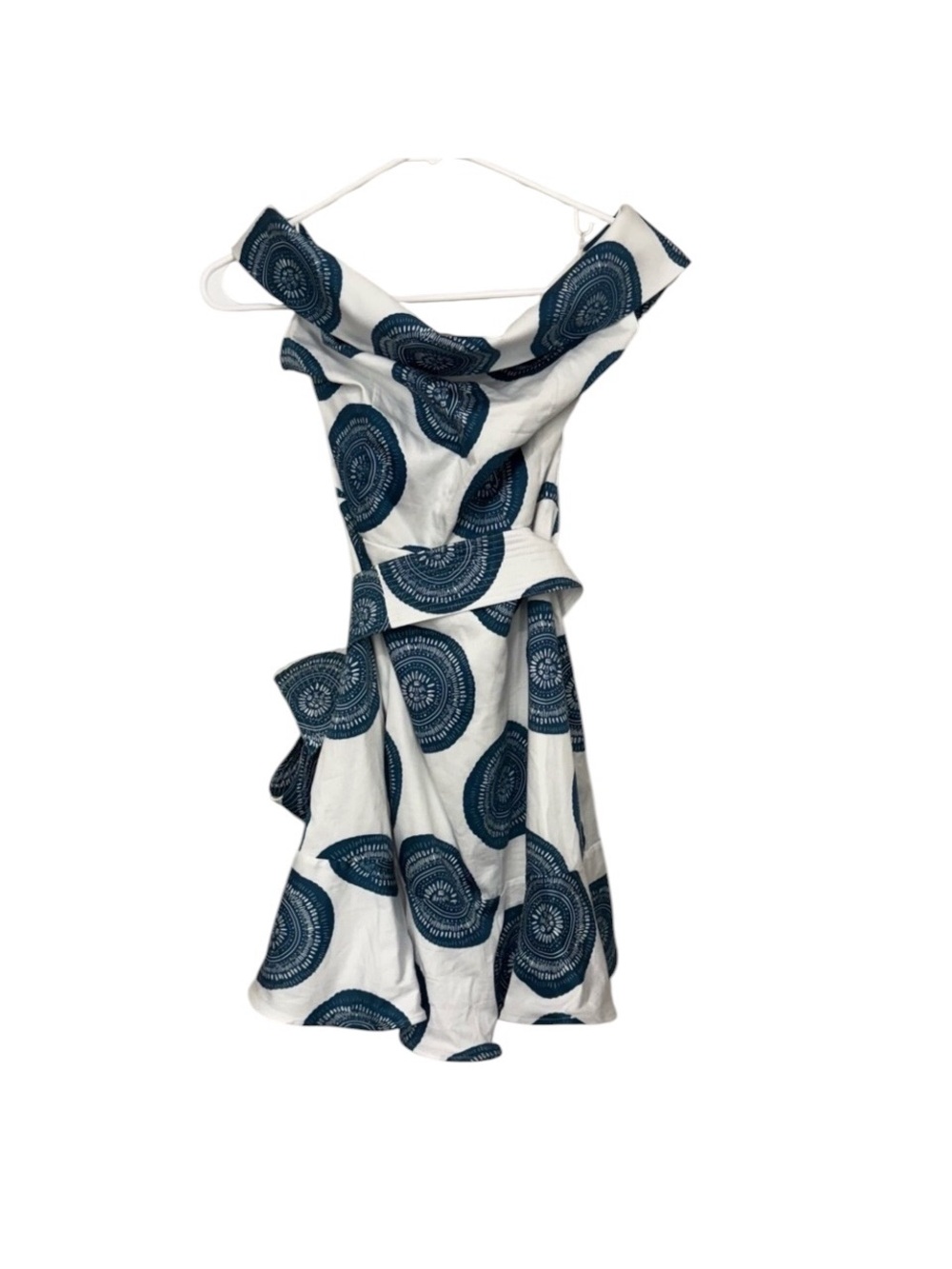 NWT Andres Otalora Blue White Los Monos Off Shoulder Mini Dress, Size 4 - Picture 5 of 8